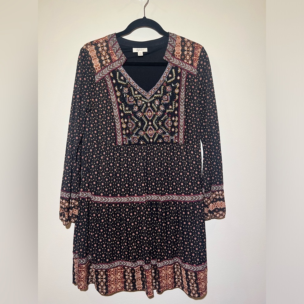Style & Co long sleeve dress women’s XS beaded lined lightweight‎ casual fall